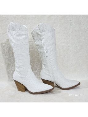 Country Pearl White Pearlized Cowgirl Glam Western Knee Boots